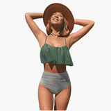 Damen Bikini Set mit Rüschen und UV-beständigem Stoff – Grün