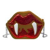 Alina Gothic Halloween Schultertasche – Lips & Zähne Design mit verstellbarem Träger – Braun