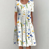 Grace | Effortless Floral Pocket Midi Dress – Florales Gelb