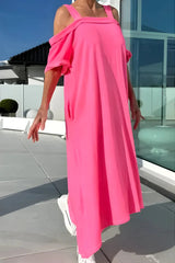 Vathsala - Langes Schulterfreies Sommer Kleid – Rosa