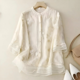 Mathilda | Baumwollbluse mit floralem Muster – Gebrochenes Weiß