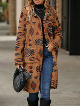 Eleganter wintermantel mit stylischem print für kalte tage – Braun