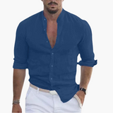 Sommerhemd für Herren - Leicht, Luftig & Stehkragen Casual – Dunkelblau