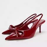 Daria - Niedrige Damenschuhe mit Schleife – Weinrot