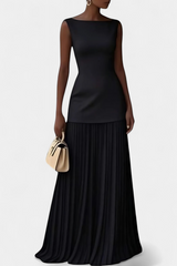 Chiffon Maxi-Abendkleid Silvana mit Falten – Schwarz