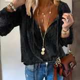 Damenbluse mit geschlitztem Ausschnitt | Lockere Form – Schwarz