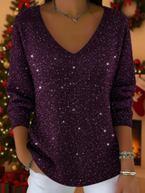 Falyn – Eleganter Pullover Mit V-Ausschnitt Und Glitzer – Purple