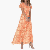 Kaylee | Maxi-Kleid mit Floral-Design und Flatterärmeln – Orange