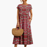Boho Midikleid mit kurzen Ärmeln - für Damen im Sommerstil – Rot