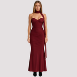 Antonia - Elegantes Slim-Fit-Choker-Kleid – Weinrot