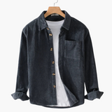 Cord-Overshirt für Herren - übergroße lange Ärmel und Knopfleiste – Grau Blau