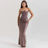 Sabrina | Damen Trägerloses Korsett Maxikleid Satin – Satin Korsett Maxi 2026 – Rauch