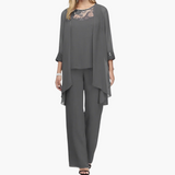 Dreiteiliges formelles Set für Frauen - elegante Kombination – Grau
