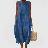 Teresa | Elegantes Kleid mit Taschen – Blau