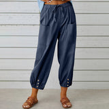 Nora | Weite Damenhose aus Baumwoll-Leinen-Mix – Marine