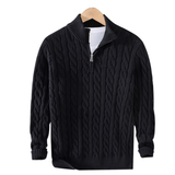 Pullover Herren Mit Reißverschluss | Strickjacke Mit Kabelmuster – Schwarz