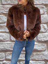 Sophie | Warme Jacke mit Faux Fur Kragen – Braun