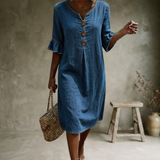 Sorella - Soft-Touch-Kleid mit Rüschenärmeln – Blau