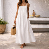 Tamara | Spaghettiträger Maxi Sommerkleid – Weiß