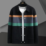 Cole | Herren Strickjacke Streifen Snap-Button Varsity Herbst – Schwarz-Grün