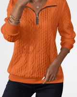 Celeste - Weicher Strick Zip-Pullover – Mandarinenrot