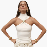 Schicke High Neck Haltertop - für Frauen mit Goldakzent – Weiß