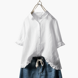 Elegante Bluse Damen - V-Ausschnitt & Langarm-Design – Weiß