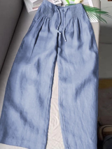 Moriah - Luftige Leinenhose mit weitem Bein – Blau