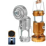 SolarBreeze LED Campinglaterne – Zusammenklappbares Licht mit Eingebautem Ventilator und USB-Wiederaufladbarem Strom – Gold