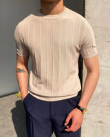Herren Lässig Gerippt T-Shirt | Atmungsaktiv – Beige