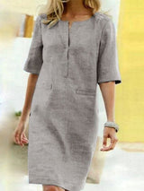 Rieke – Sommerliches Shiftkleid mit V-Ausschnitt – Hellgrau