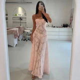 Chandrina - Transparentes Partykleid aus geblümter Spitze – Rosa