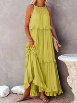Boho Maxikleid mit Volants & Neckholder-Ausschnitt – Sommerlich & Feminin – Gelb