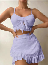 Damen Zweiteiler – Baumwolle – Ärmelloses Top & Weite Hose – Sommer – Hellviolett
