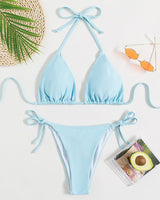 Donna – Bikinis mit Bindebändern in einfarbig – Blau