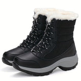Winterschuhe Damen Stiefel | Mit Schnürung und Runder Kappe – Schwarz