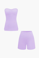 Athena | Elegantes Zweiteiler-Set mit Bustier-Top & Shorts – Lila