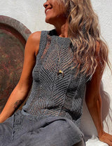 Thar-Wüste Ärmelloses Quasten-Stricktop – Asche