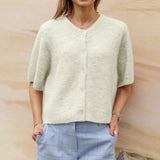 Kurzärmliger Rundhals-Cardigan für Damen | Ideal für alle Jahreszeiten – Hellgrün
