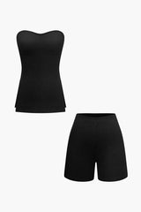 Athena | Elegantes Zweiteiler-Set mit Bustier-Top & Shorts – Schwarz