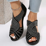 Denuta – Zehenfreie Keilabsatzsandalen Mit Strasssteinen – Schwarz
