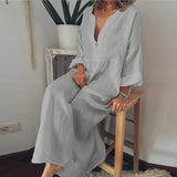 Cassandra - Damen Leinenblusenkleid – Grau