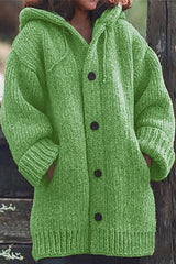 Lange Damen-Strickjacke mit Kapuze | Warme – Grün