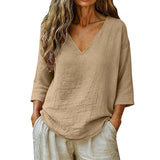 Rhianna - Elegante Bluse mit V-Ausschnitt – Khaki