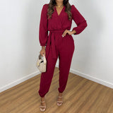 Adriana - Langärmeliger Crossover-Jumpsuit – Rojo
