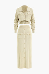 Aviana | Strick-Set mit Blazer und Rock – Beige