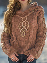 Cypriana – Eleganter Strick Pullover Mit Kapuze – Braun