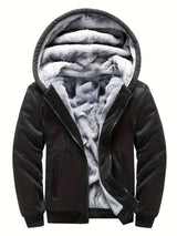 Oziel - Warme Fleece Jacke Mit Kapuze Und Reißverschluss – Schwarz
