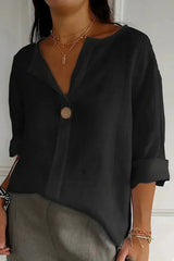 Chalina – Leinen bluse Mit V-Ausschnitt – Schwarz