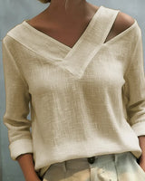 Calira - Schulterfreies Soft-Touch-Top mit V-Ausschnitt – Khaki